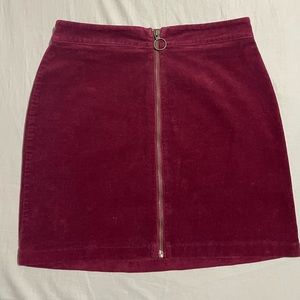 burgundy velvet mini skirt